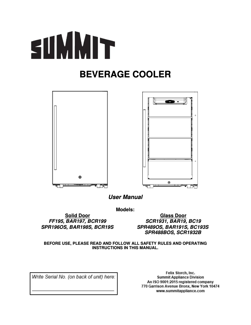 Page 1 of the manual Use and Maintenance Manual Summit FF195H34CSS