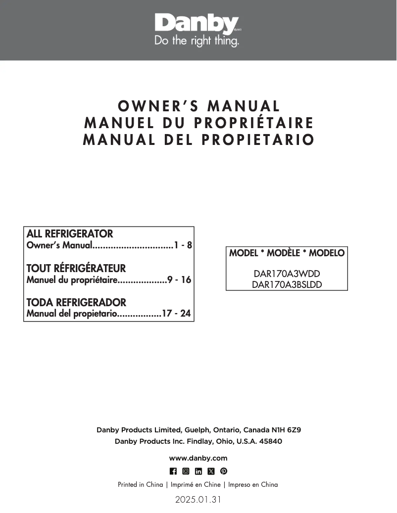 First page image of the manual for DAR170A3BSLDD