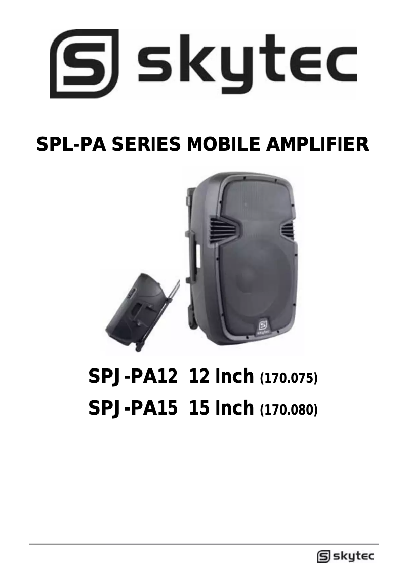 First page image of the manual for SPJ PA 12 Inch