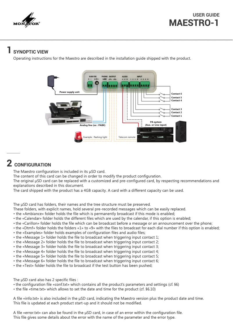 Page 1 of the manual User Manual Monacor MAESTRO-1