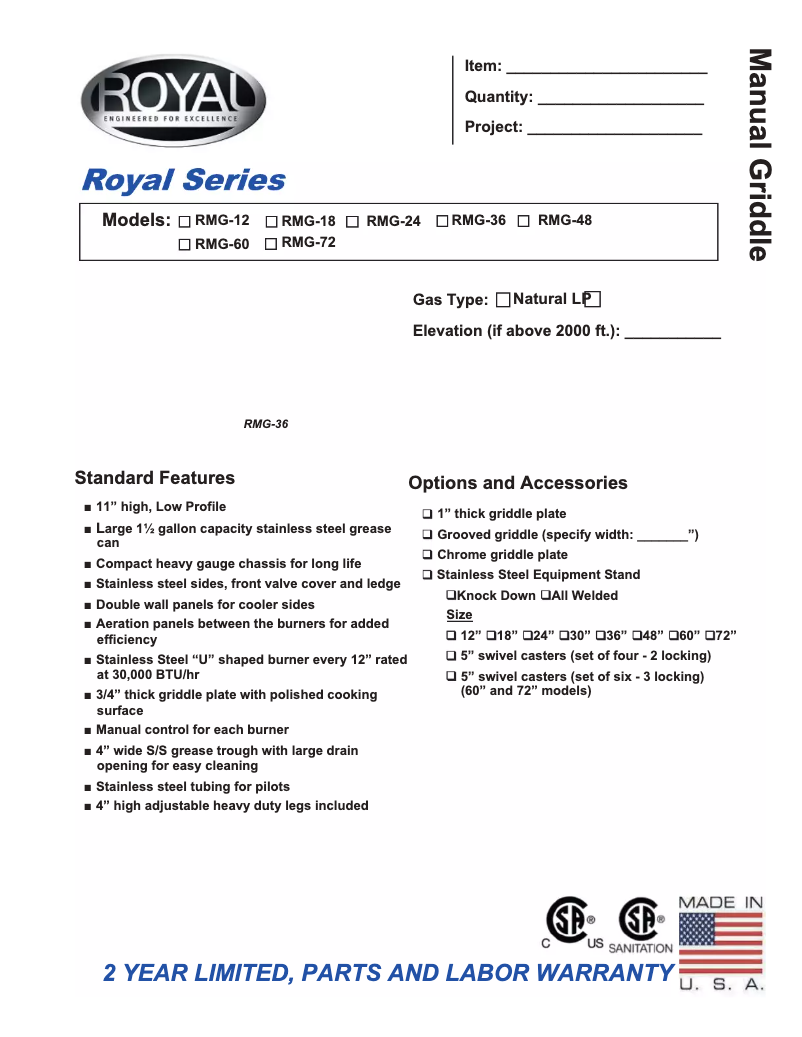 First page image of the manual for RMG-72