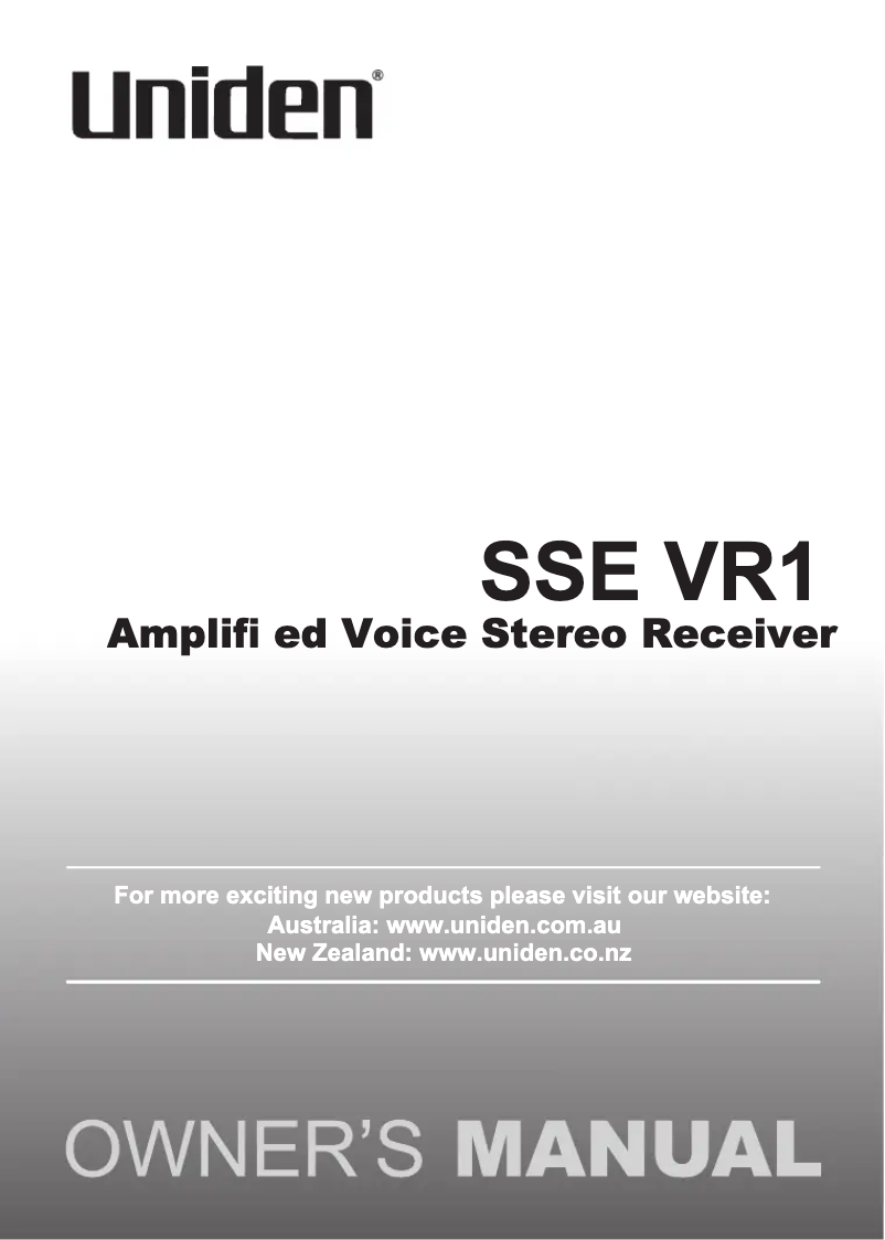 First page image of the manual for SSE VR1