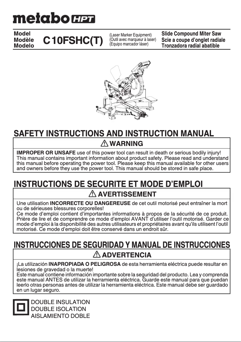 Page 1 of the manual User Manual Metabo C10FSHCT