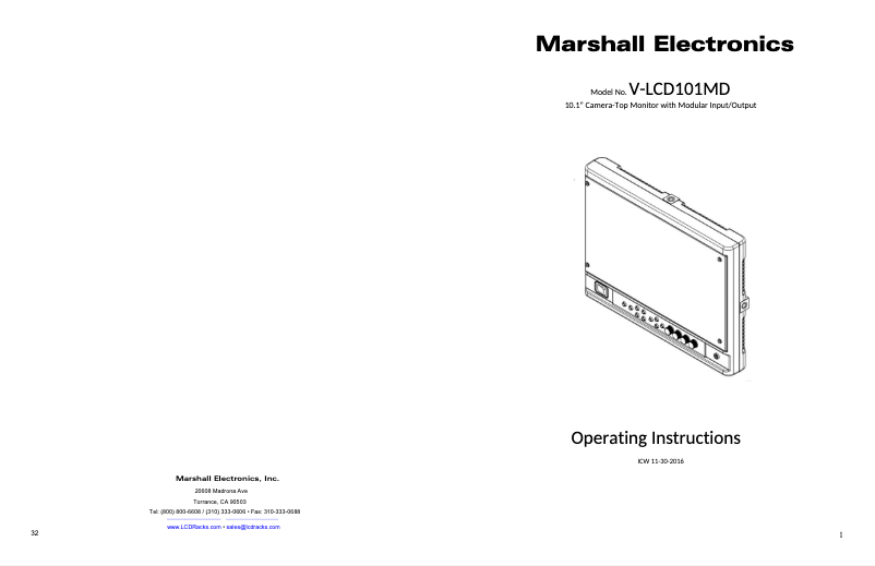 Page 1 of the manual User Manual Marshall Electronics V-LCD101MD-3G