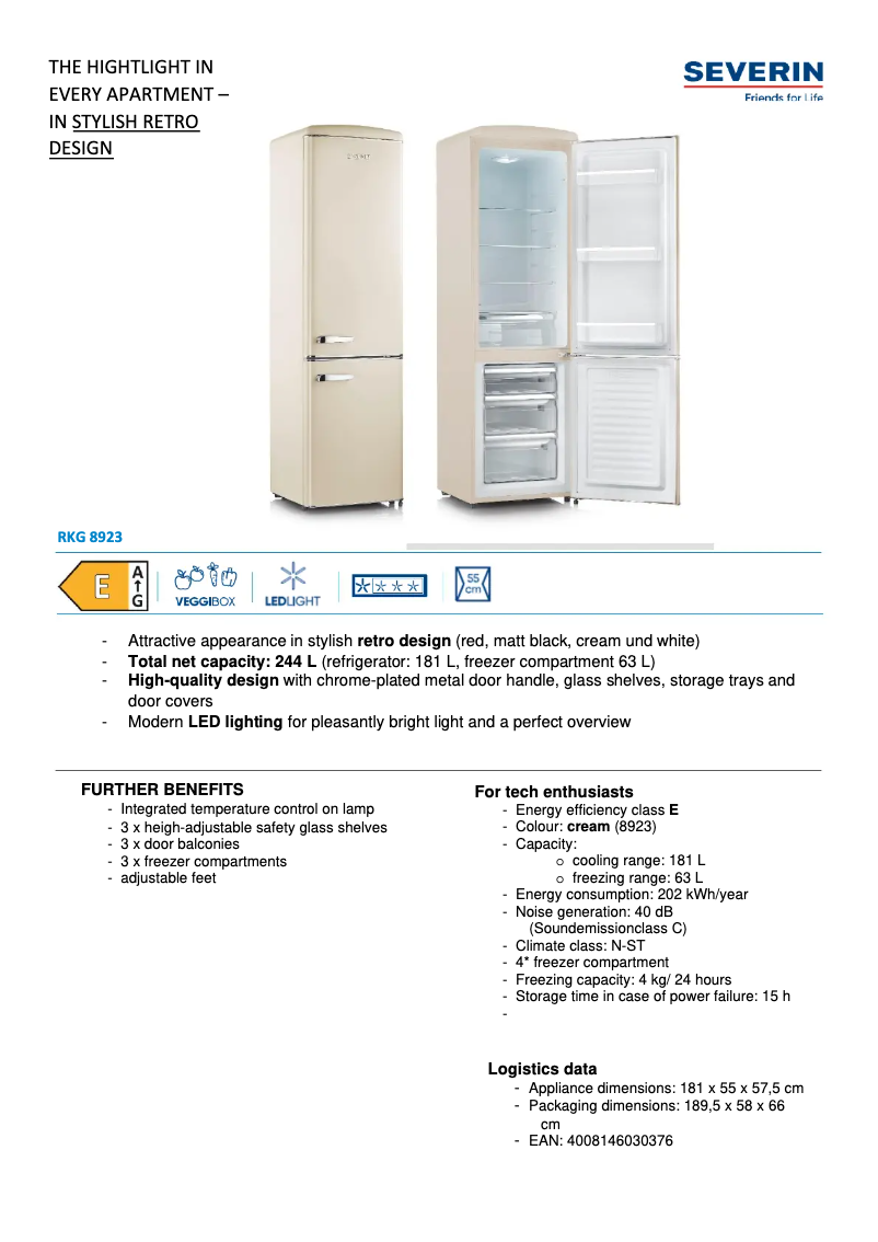 Page 1 of the manual Technical Sheet Severin RKG 8923