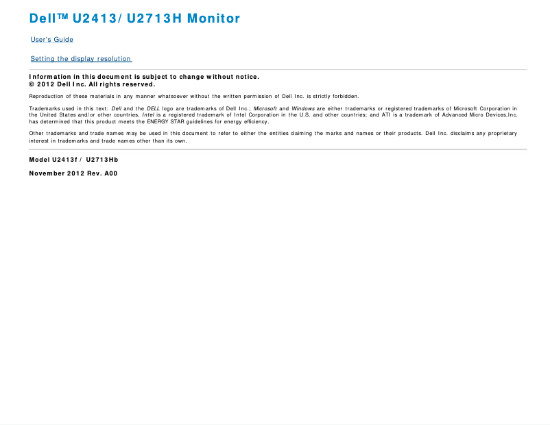 Page 1 of the manual User Manual Dell UltraSharp U2713H