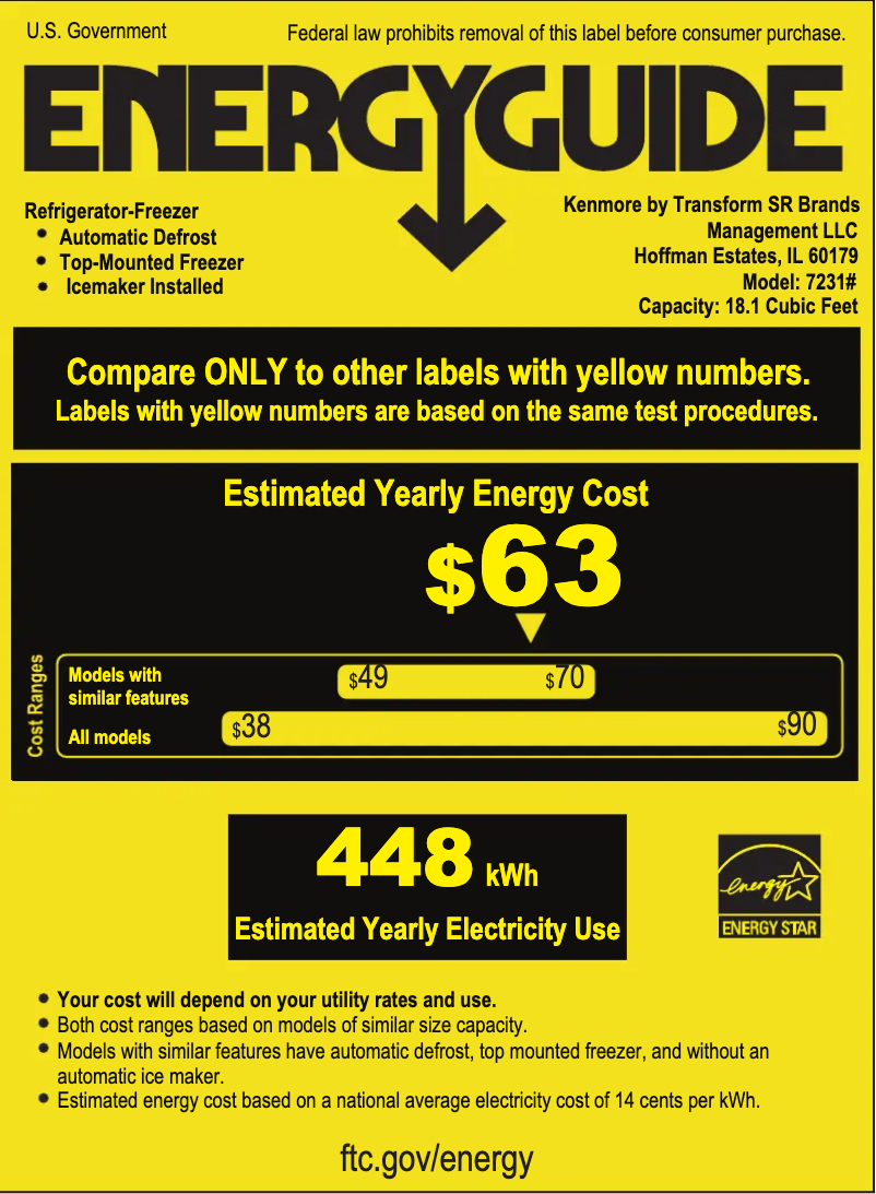 Page 1 of the manual Energy Label Kenmore 72312