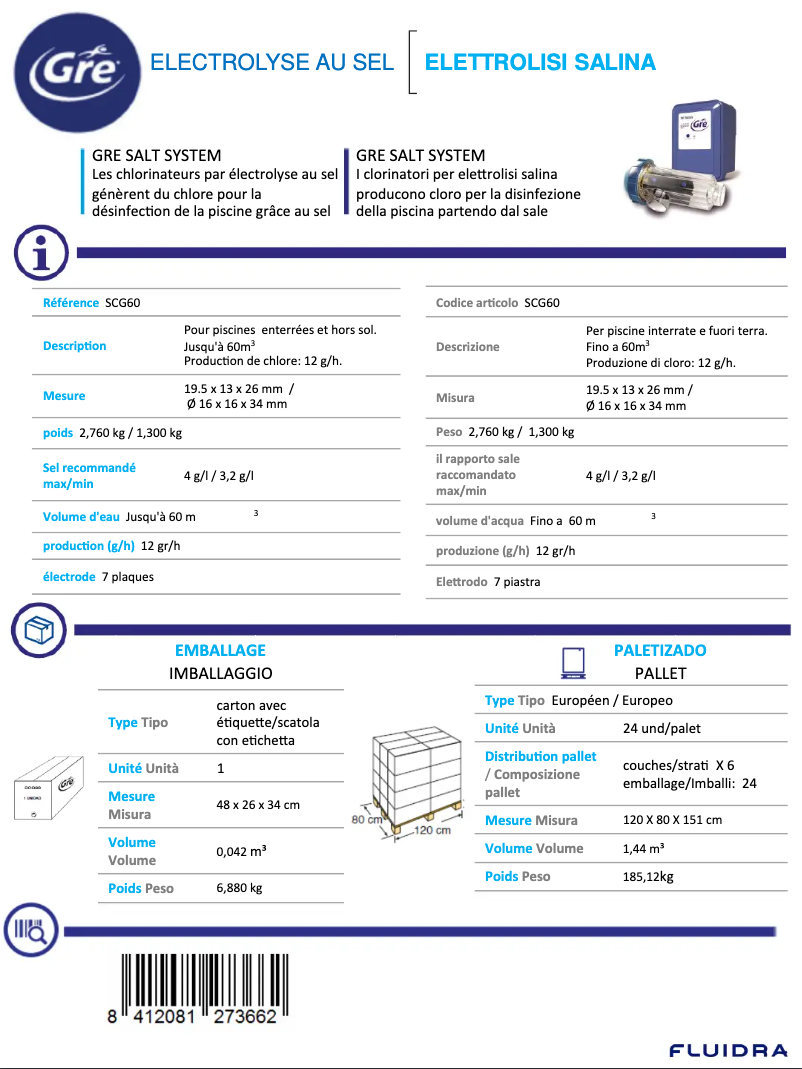 Page 1 of the manual Technical Sheet Gre SCG60