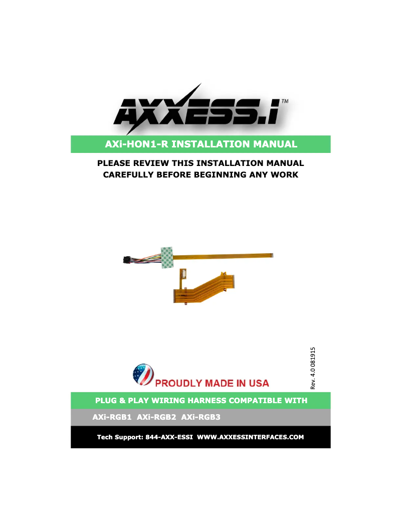 Page 1 of the manual User Manual AXESS AXI-HON1-R