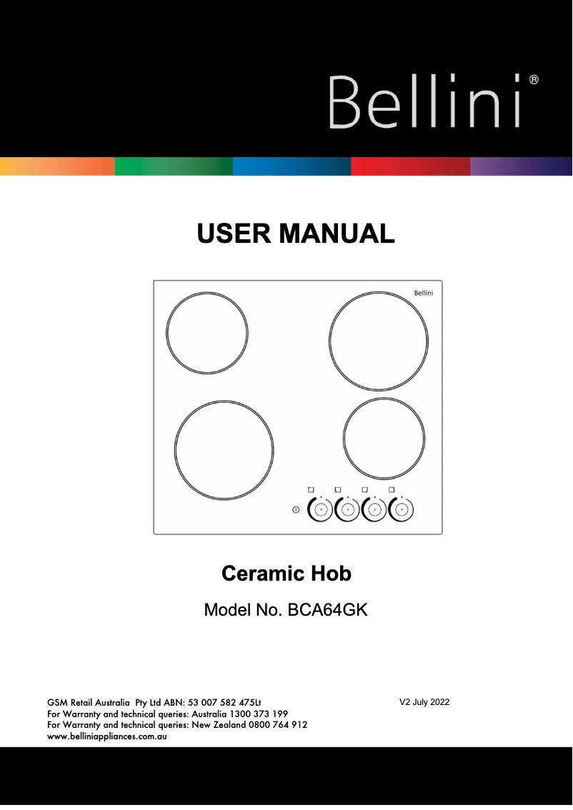 Page 1 of the manual User Manual Bellini BCA64GK