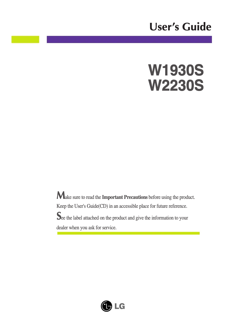 First page image of the manual for W2362TQ