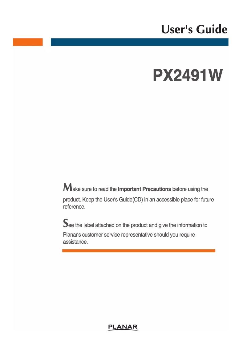 First page image of the manual for PX2491W