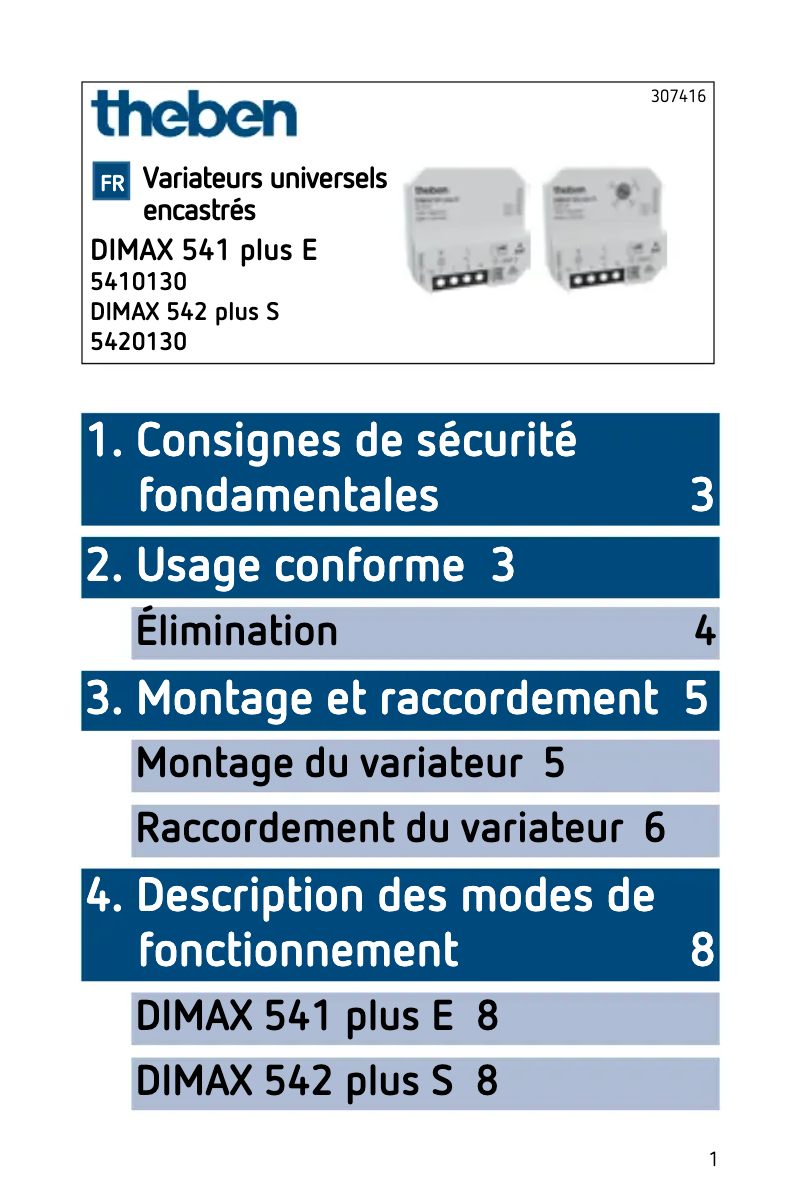 First page image of the manual for DIMAX 542 plus S