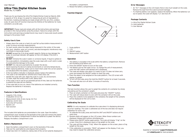 First page image of the manual for XJ-10819