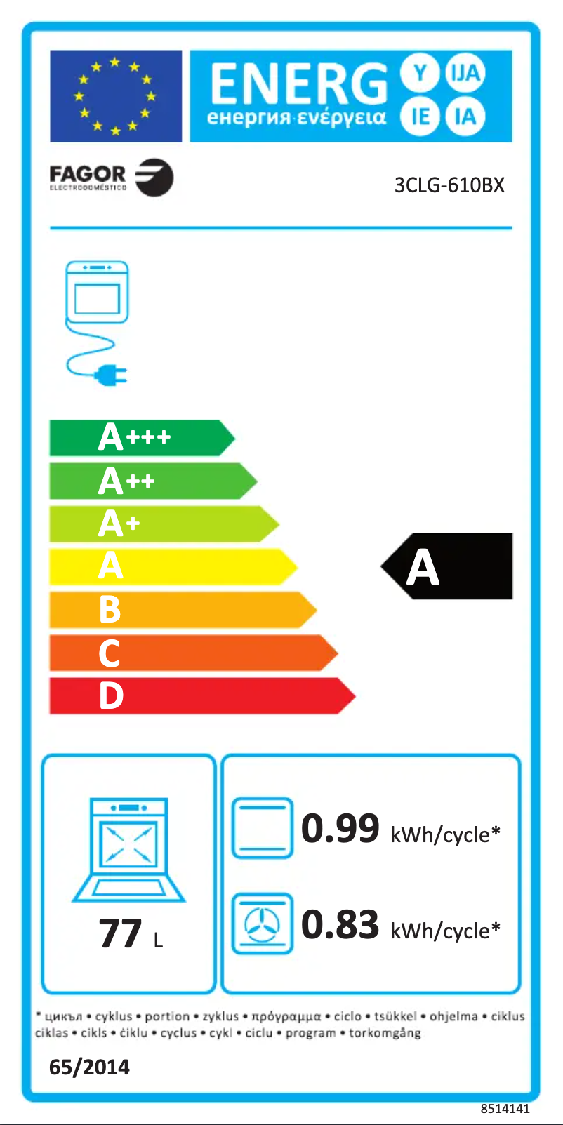 Page 1 of the manual Energy Label Fagor 3CLG-610BX