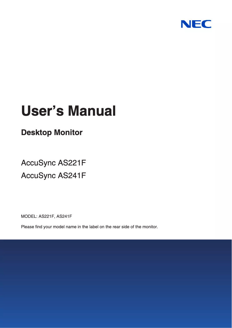Page 1 of the manual User Manual NEC AccuSync AS241F-BK