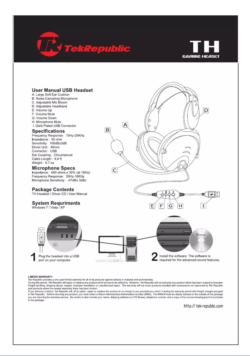 Page 1 of the manual User Manual Tek Republic TH Virtual 7.1