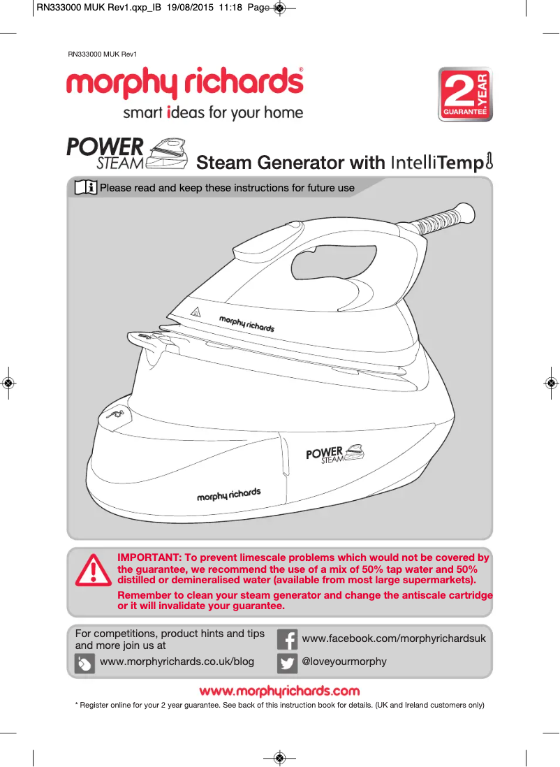 Page 1 de la notice Manuel utilisateur Morphy Richards Power Steam 333001