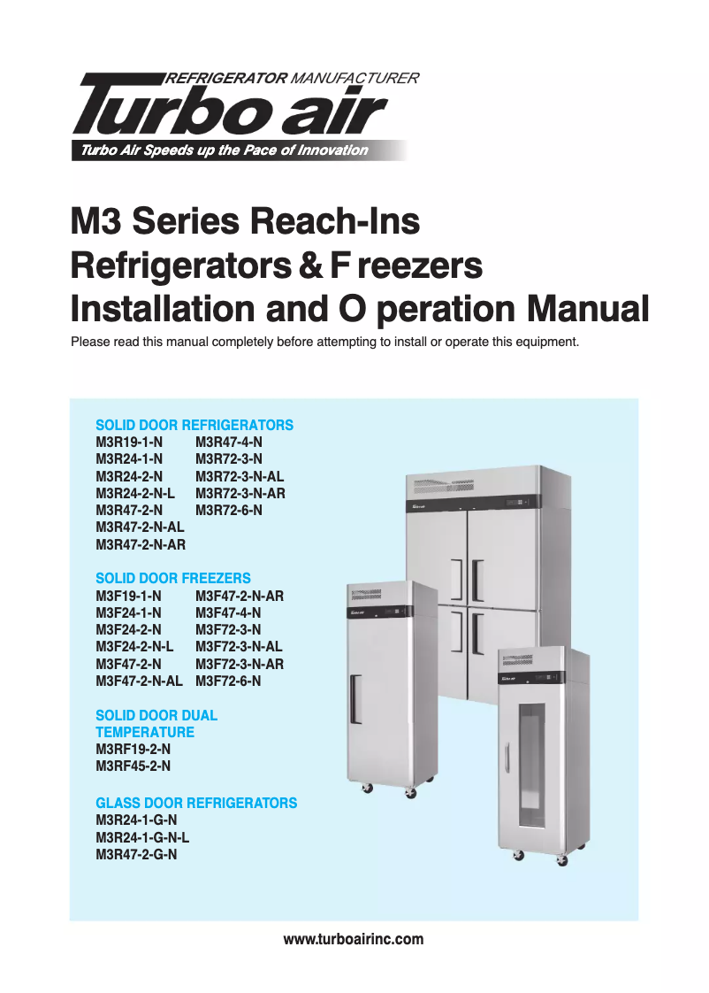 Page 1 of the manual Installation Guide Turbo air M3F47-2