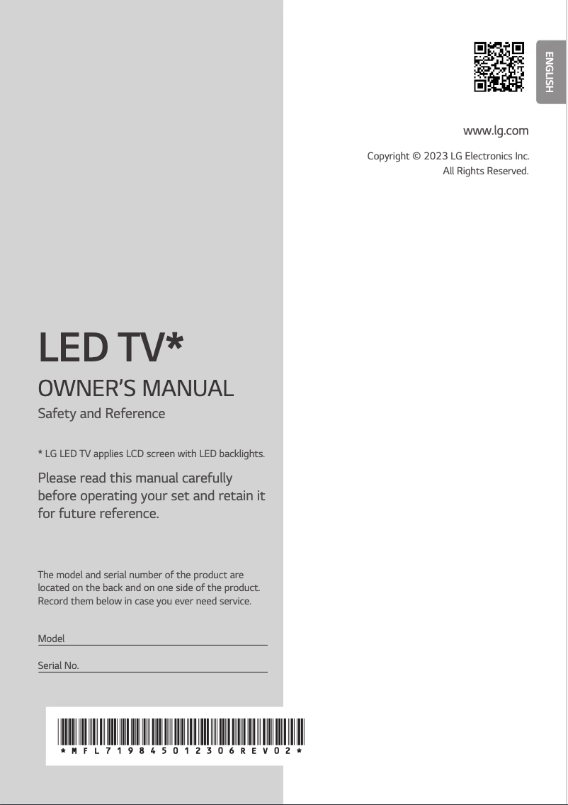 Page 1 of the manual User Manual LG 65UR73006LA