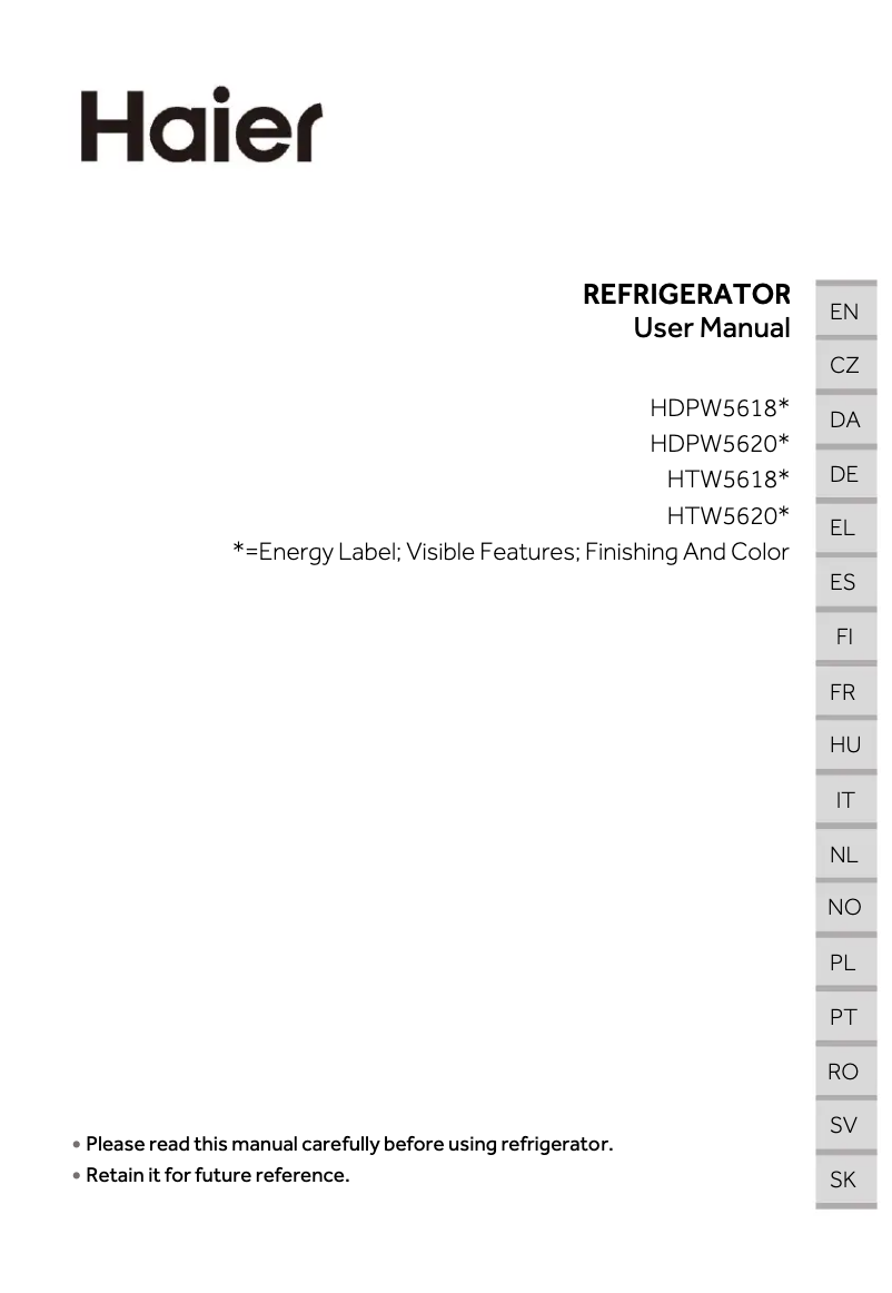 First page image of the manual for HTW5620CNMP