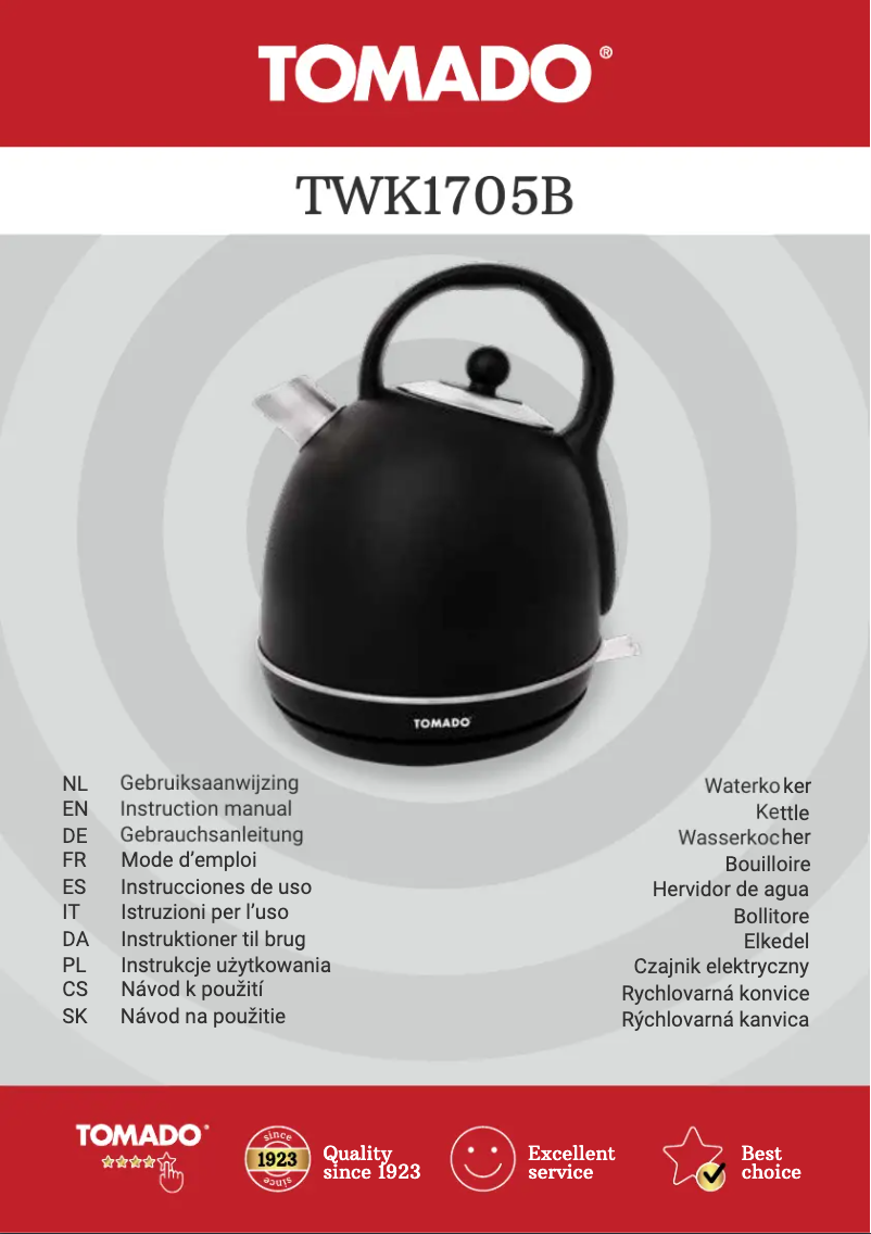 Page 1 of the manual Instruction Manual Tomado TWK1705B