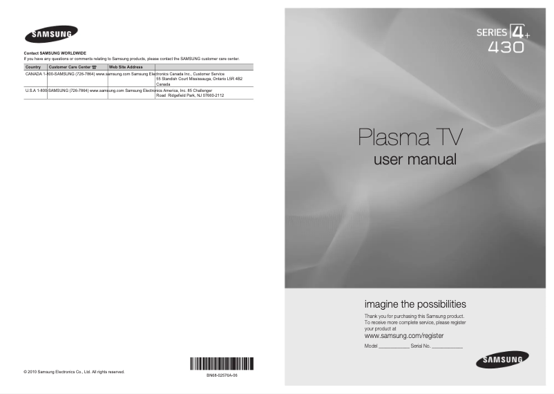 Page 1 of the manual User Manual Samsung PN50C430A1D