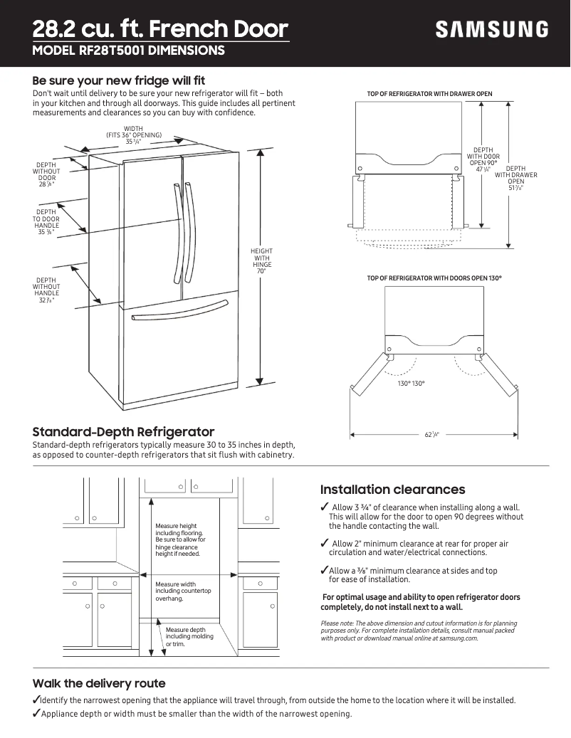 Page 1 of the manual Measuring Guide Samsung RF28T5001SG
