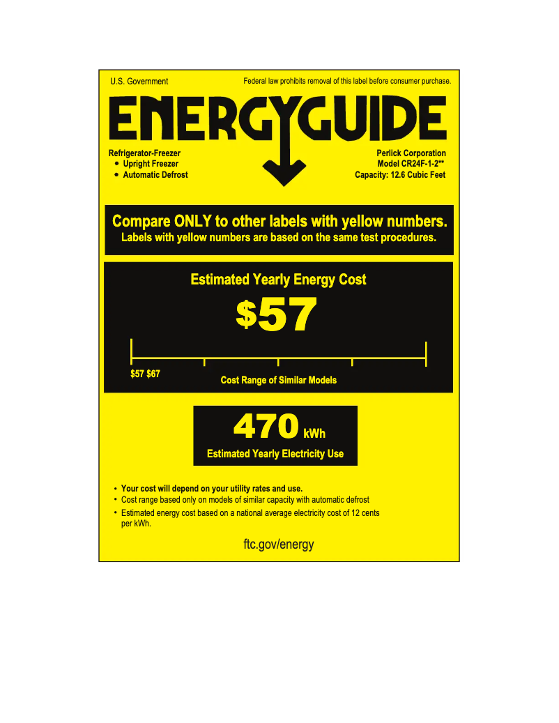 Page 1 of the manual Energy Label Perlick CR24F-1-2L