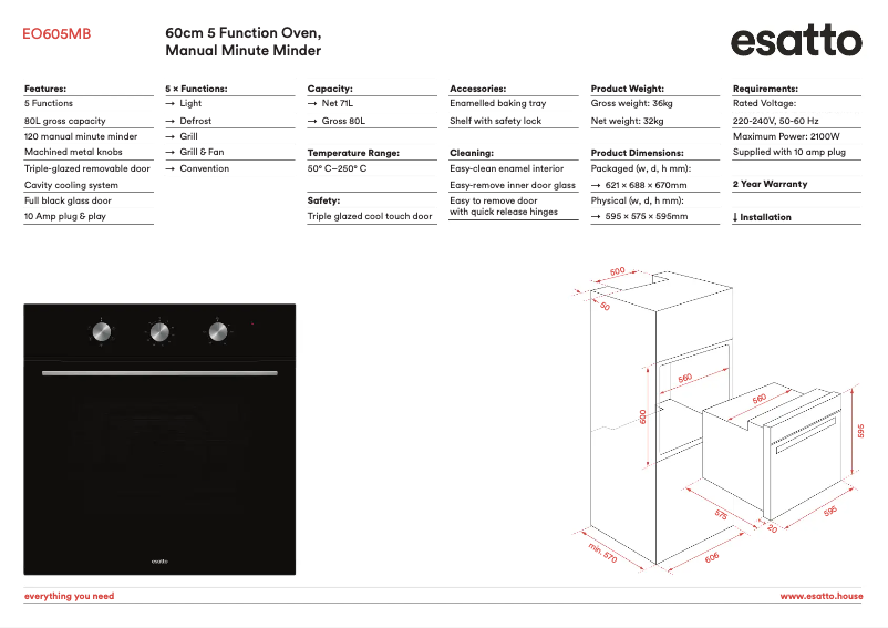 Page 1 of the manual Technical Sheet Esatto EO605MB