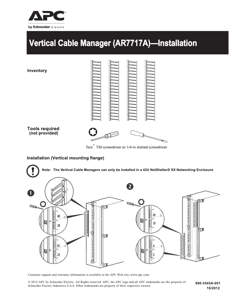 Page 1 de la notice Manuel utilisateur APC AR7717A
