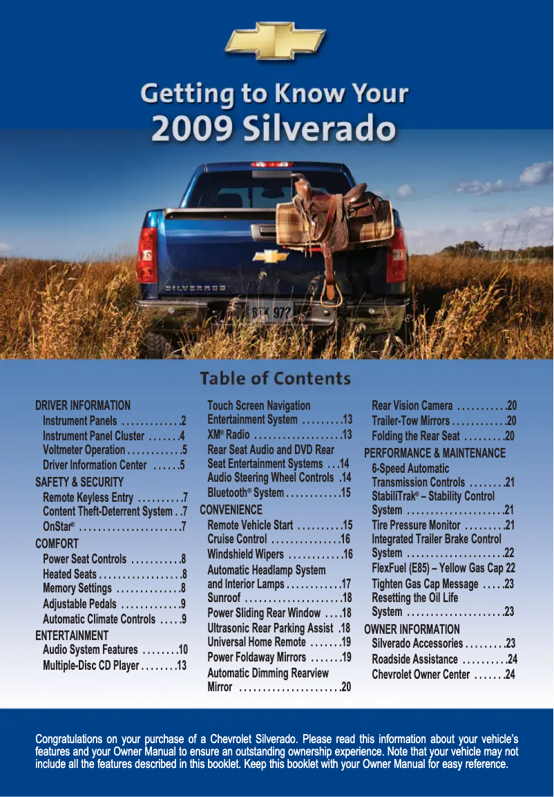 First page image of the manual for Silverado (2009)