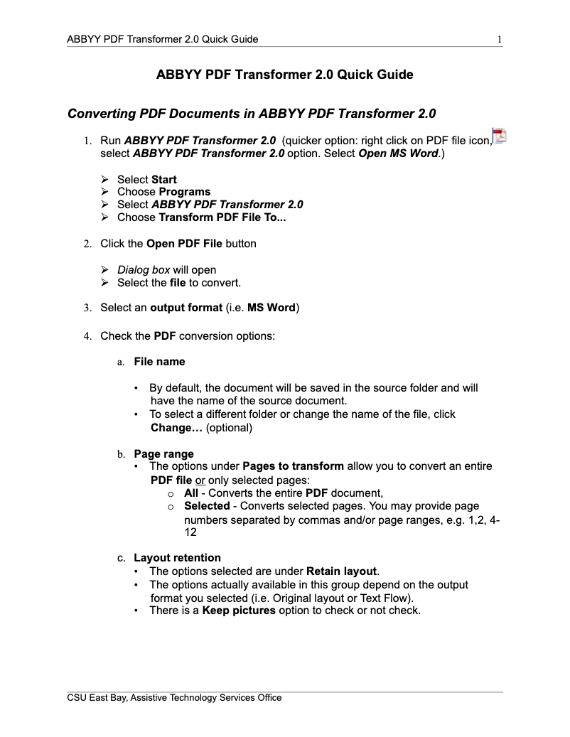 First page image of the manual for PDF Transformer 2.0