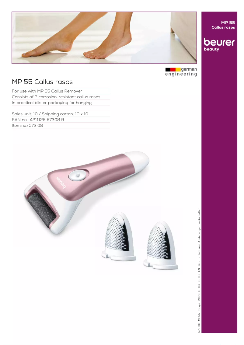 Page 1 of the manual Technical Sheet Beurer MP 55