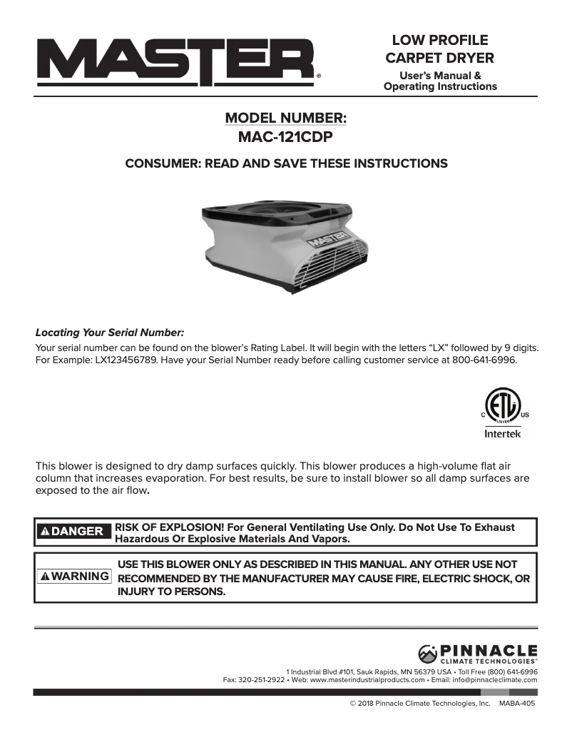 First page image of the manual for MAC-121CDP