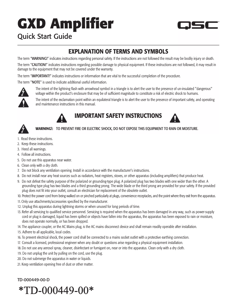 First page image of the manual for GXD 4