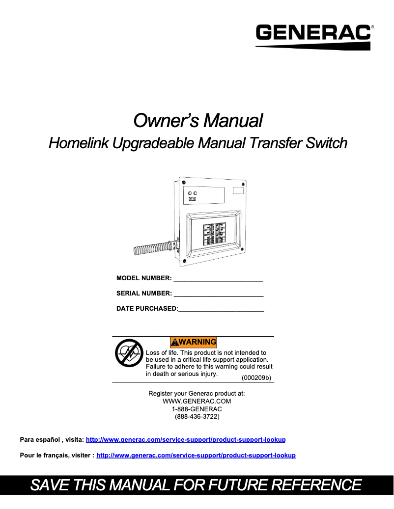 Page 1 of the manual User Manual Generac 6852