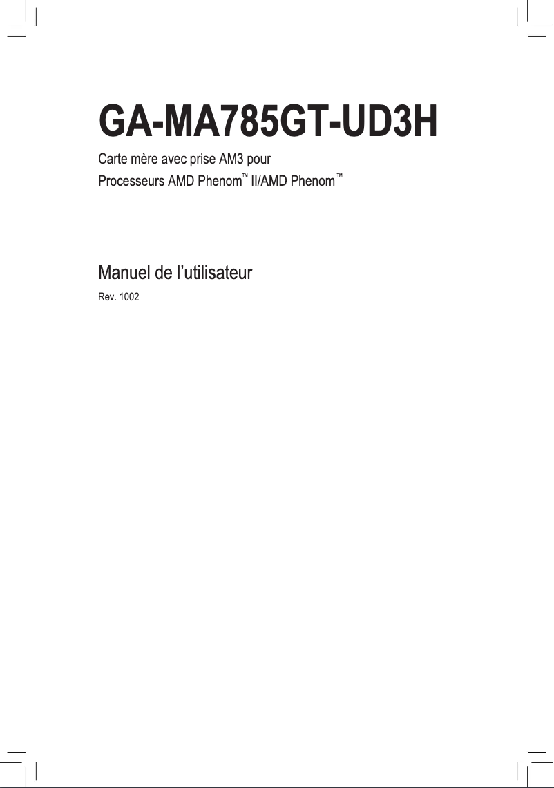 First page image of the manual for GA-MA785GT-UD3H