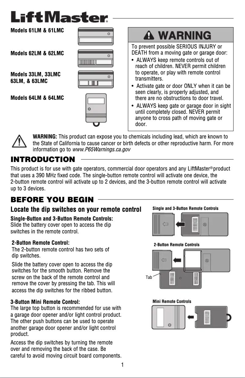 Page 1 of the manual User Manual LiftMaster 64LM