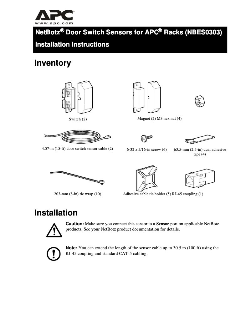 First page image of the manual for NetBotz NBES0303