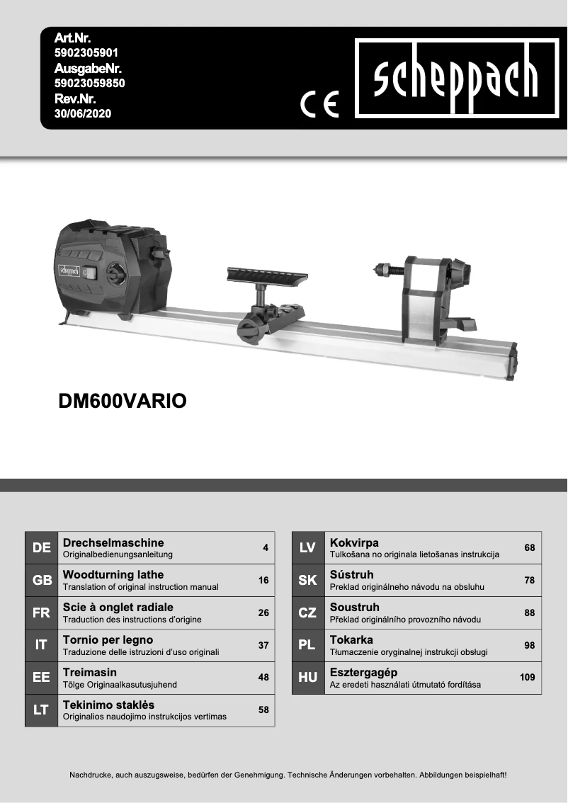Page 1 of the manual User Manual Scheppach DM600VARIO