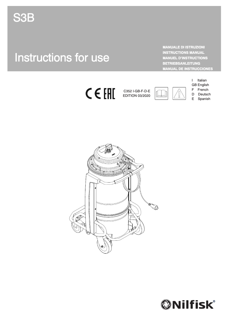 Page 1 of the manual User Manual Nilfisk S3B