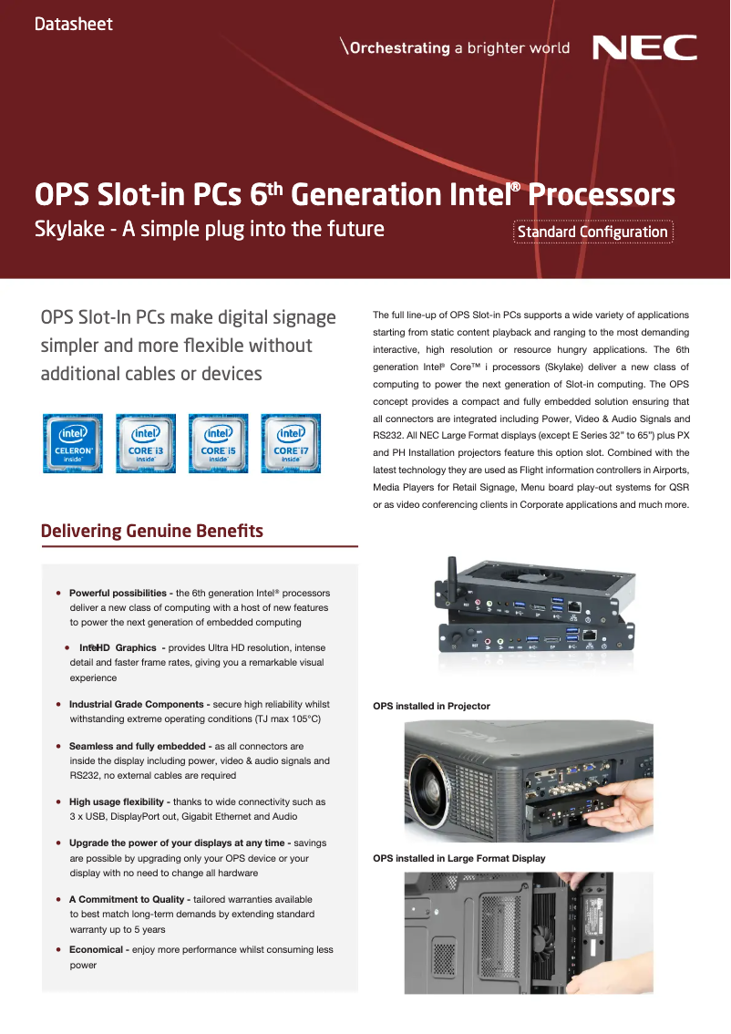 Page 1 de la notice Manuel utilisateur NEC OPS-Sky-i3-d4/64/W7e A