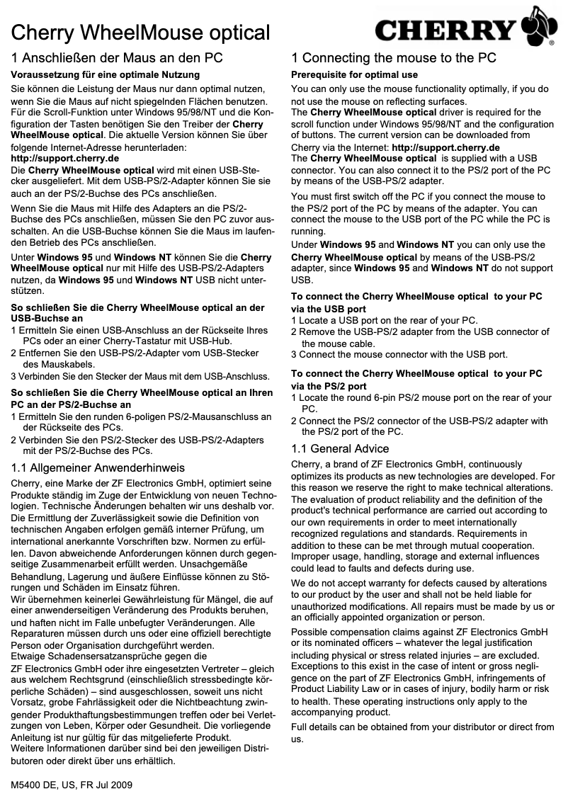 Page 1 of the manual User Manual Cherry WheelMouse M-5410