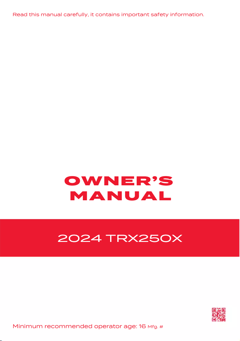 Page 1 of the manual User Manual Honda TRX250X (2024)