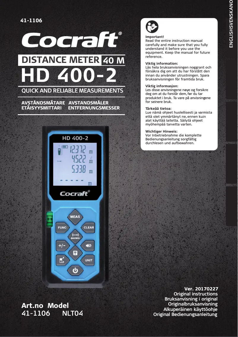 First page image of the manual for HD 400-2