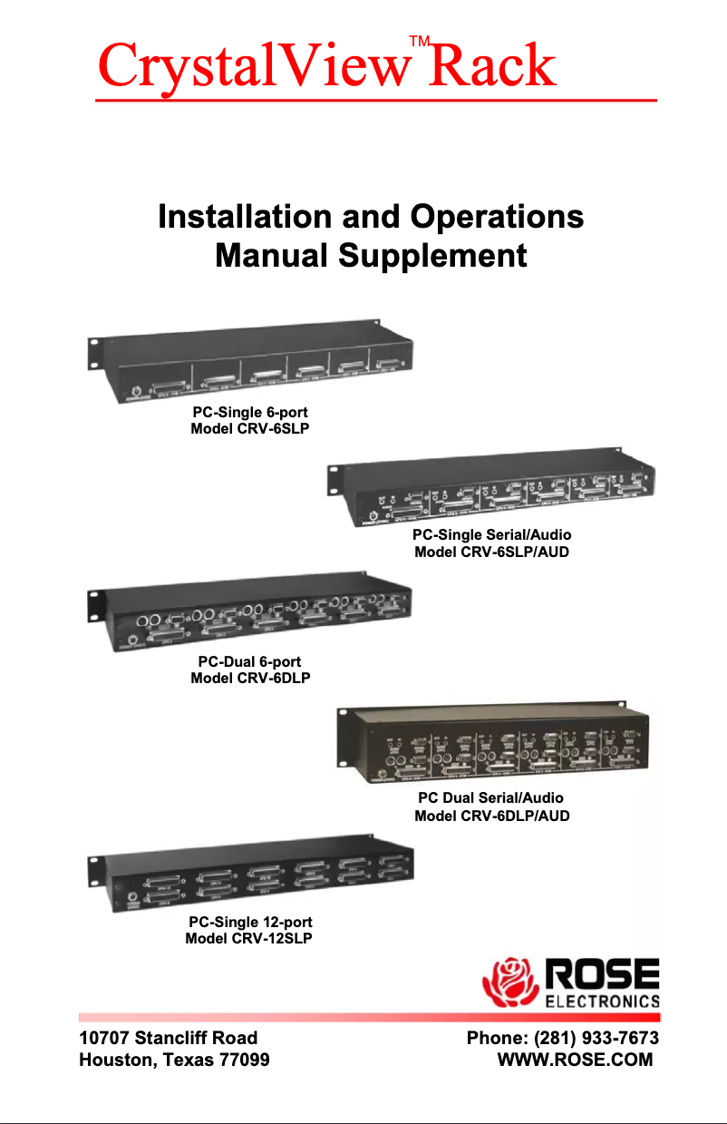 First page image of the manual for CrystalView CAT5 Rack