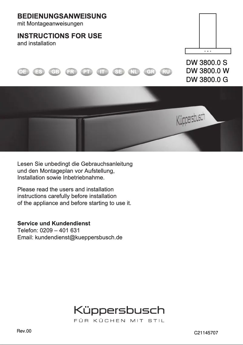 Page 1 of the manual User Manual Küppersbusch DW3800.0G