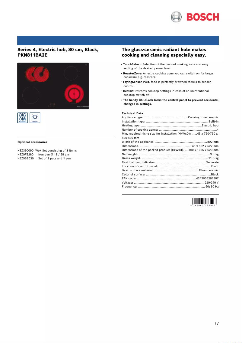 First page image of the manual for PKN811BA2E
