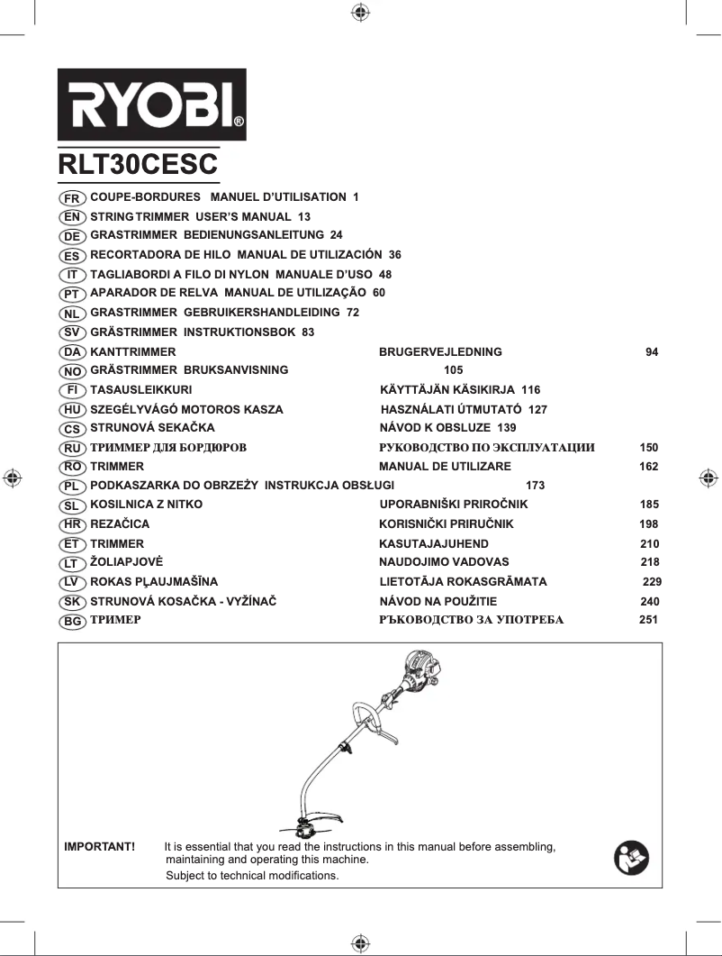 Page 1 of the manual User Manual RYOBI RLT30CESC